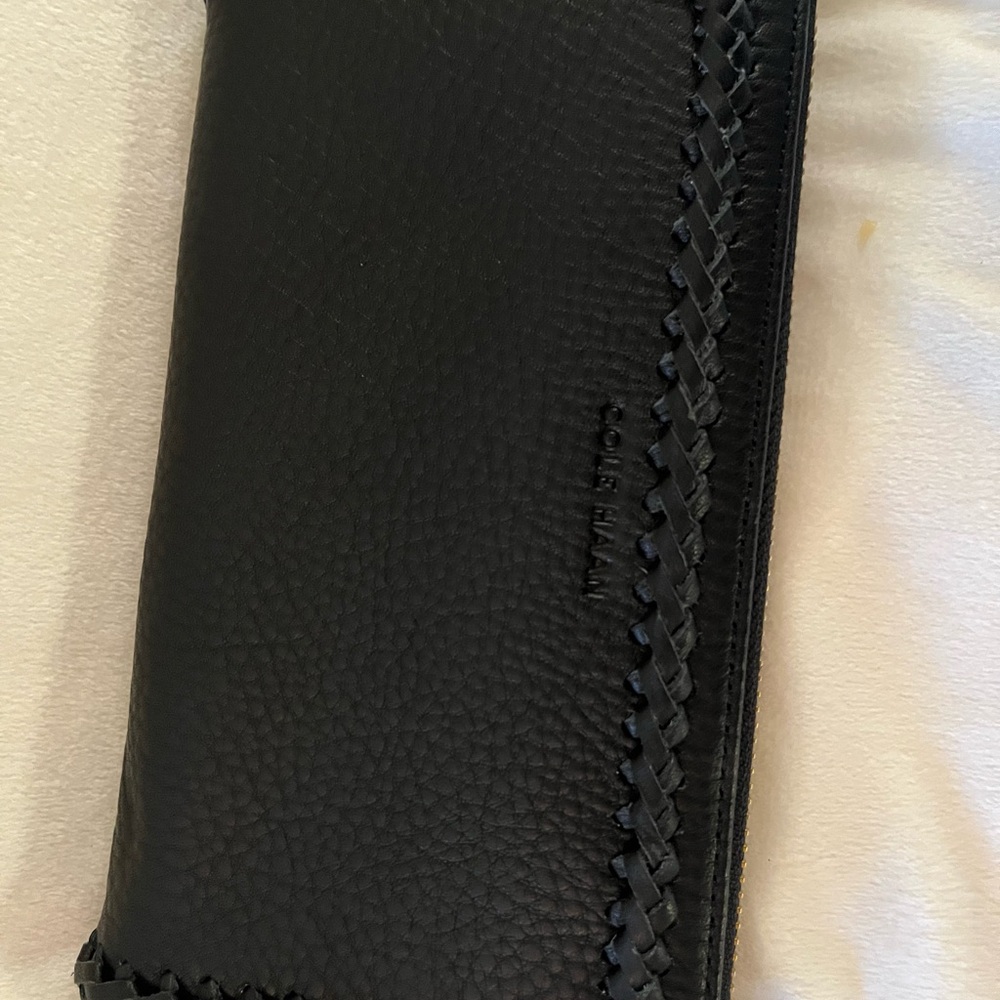 Black Leather Wallet with Braided Detail